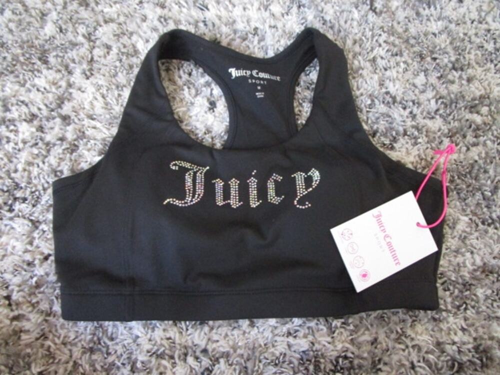 Juicy Couture Sport Sports Bra Black Rhinestones "Juicy" Women's Medium
